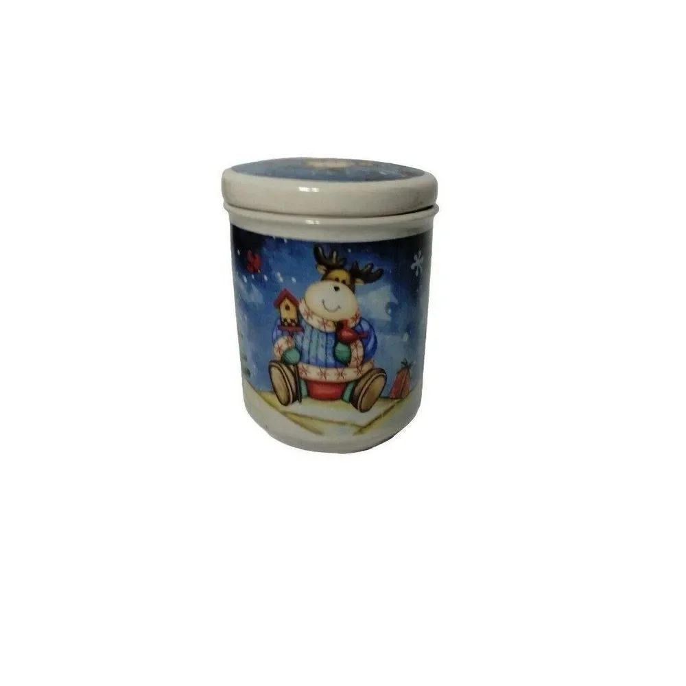 Christmas  Ceramic Multi-purpose Canister Jar‎ with Lid Funny Reindeer